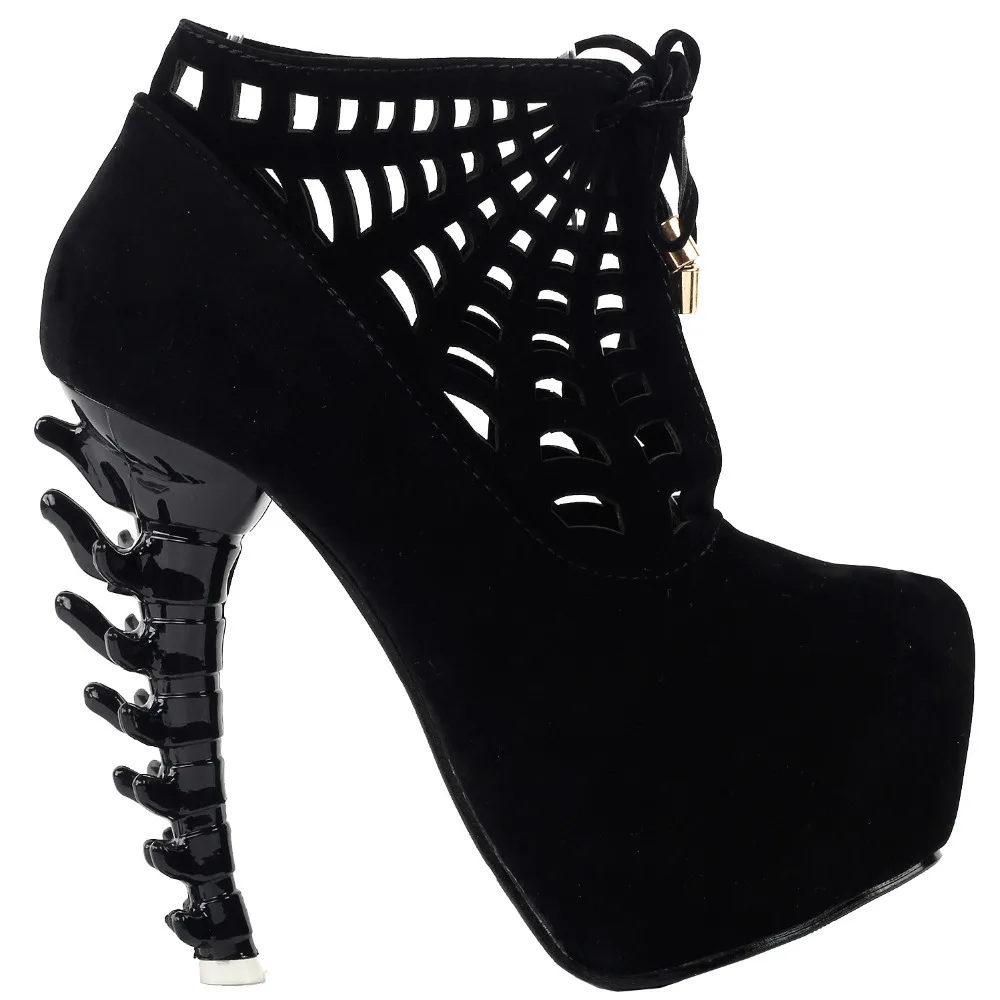 LF80643 Punk Black Spider Web Lace-Up Platform Bone Heel Ankle Boots Size 4/5/6/7/8/9/10