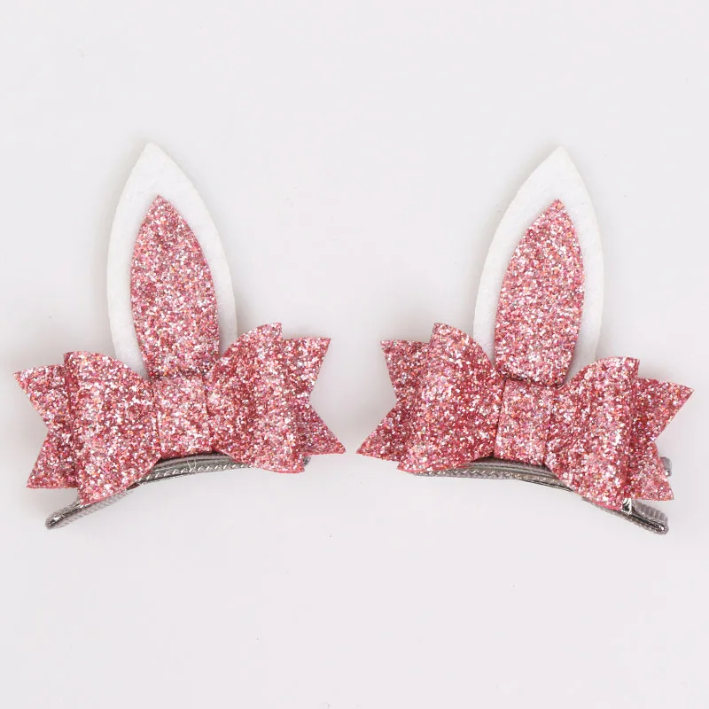 2 pcs/lot, Glitter Bunny Ears Hair Clips, Easter Bunny Bow Clips, Felt Cat Ears Barrettes Baby Girls Hair Accessories