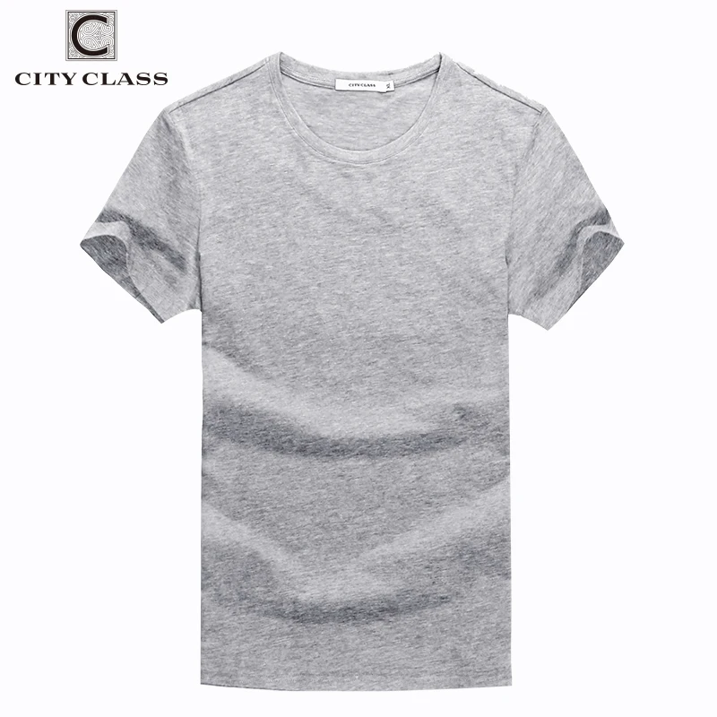 City Class Mens Plain Gray Color Basic 100% Cotton Brand Quality Summer T-shirts Without Print Casual Tops Tees For Male 7546g