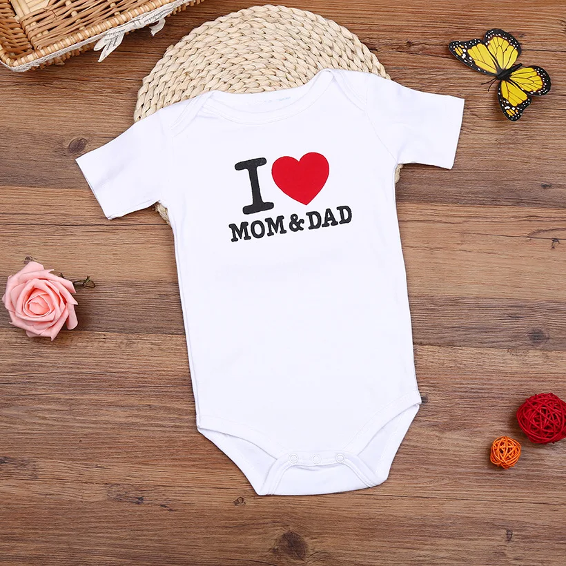 Summer Newborn Short Sleeve Bodysuits Baby Clothes Boys Jumpsuits Girls Clothing Tops Babywear Cotton I Love Dad & MOM