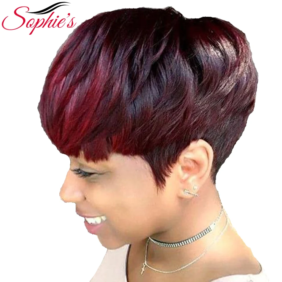 Sophie's Brazilian Bob Wig Short Human Hair Wigs For Black Women Remy Straight Hair Wig 1b Purple 99j Blue Ombre Human Hair Wig