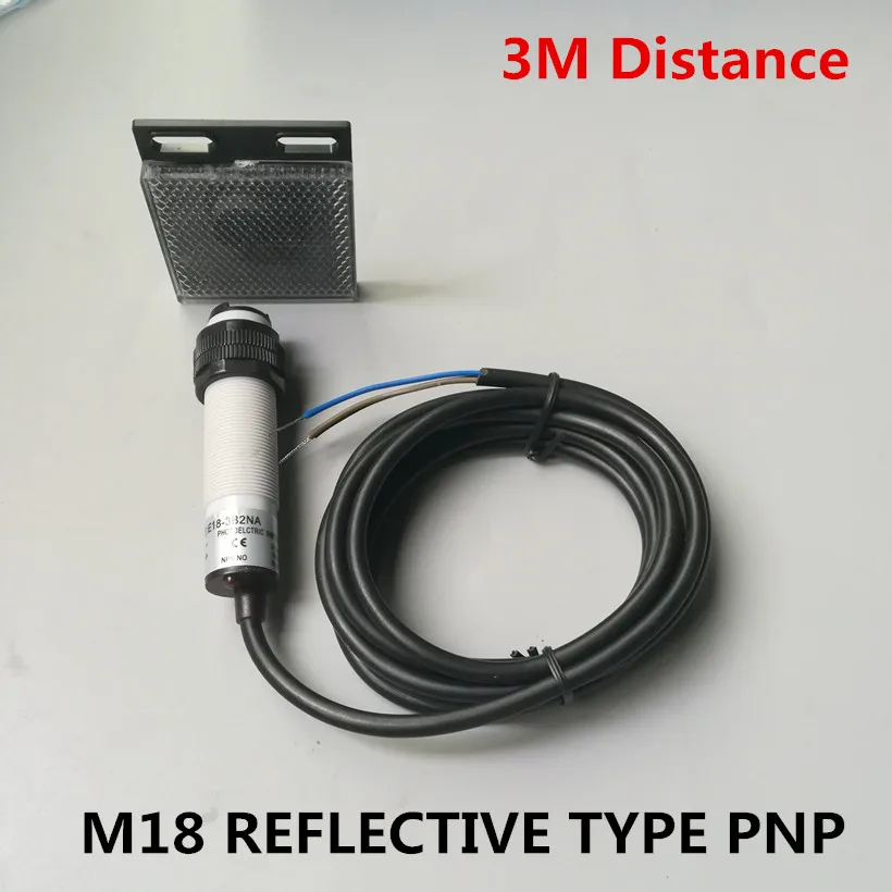 PNP Photoelectric Sensor Reflective Type 3m Detect Distance M18 NO/NC/NO+NC Long Distance DC Infrared Switch