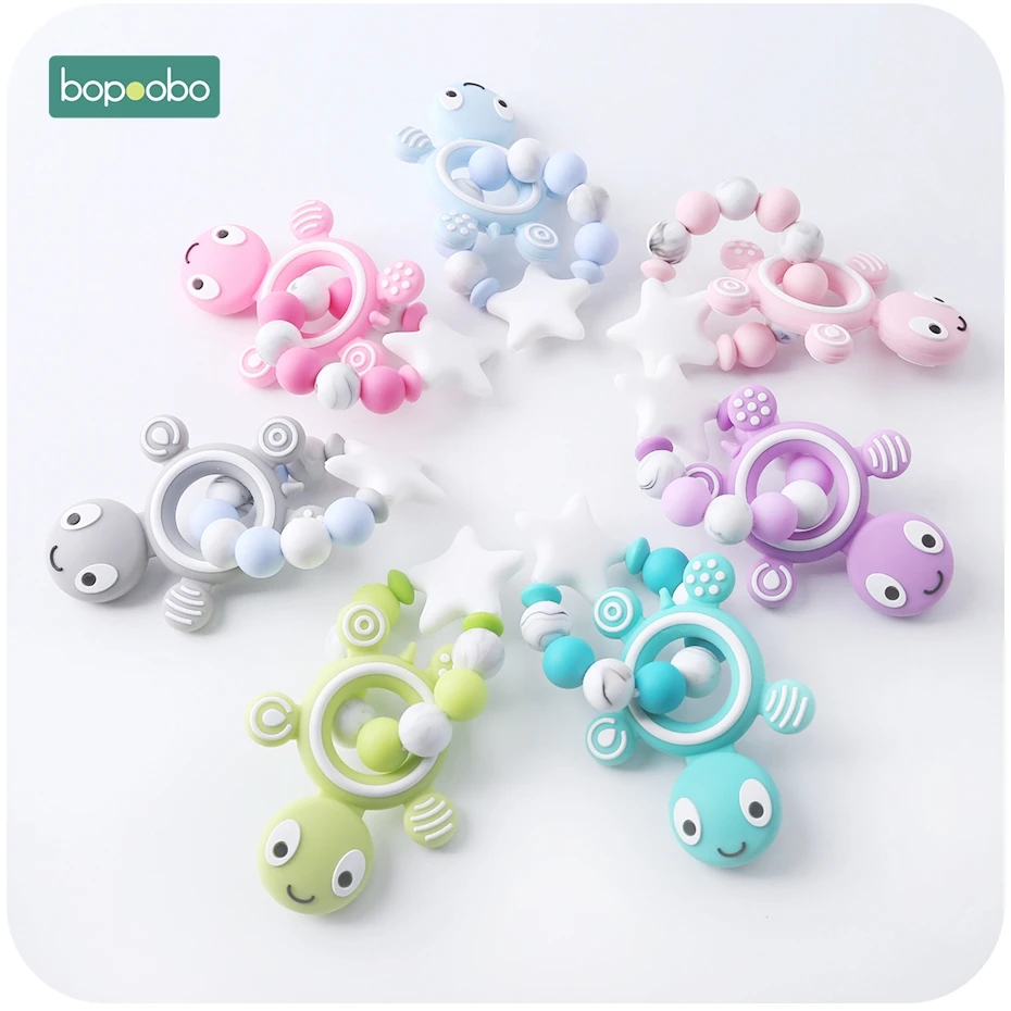 Bopoobo 1pc Silicone Rodent Baby Teething Rattle Beads Silicone Pearl Teething Silicone Turtles Baby Food Grade Silicone Teether