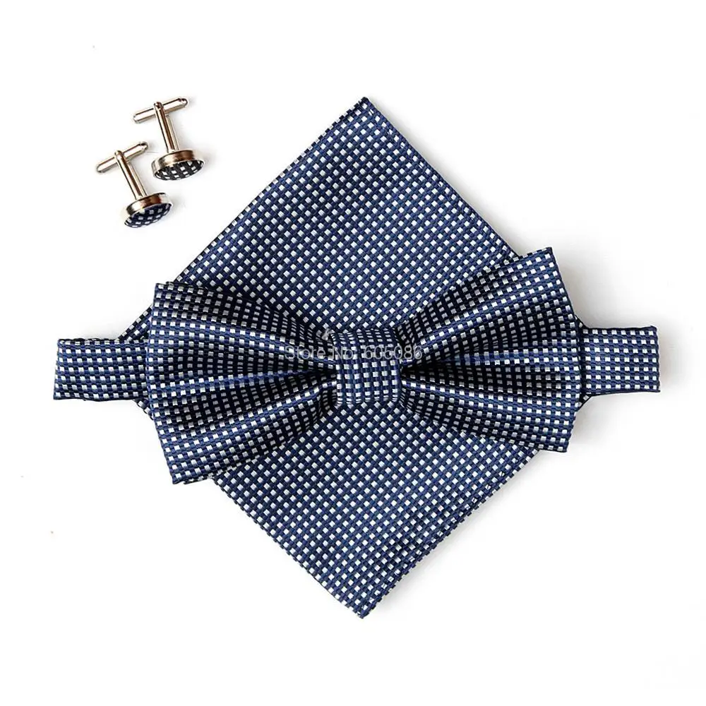 

HOOYI 2019 new arrival navy men's neck tie set bowties hanky cufflinks Pocket square