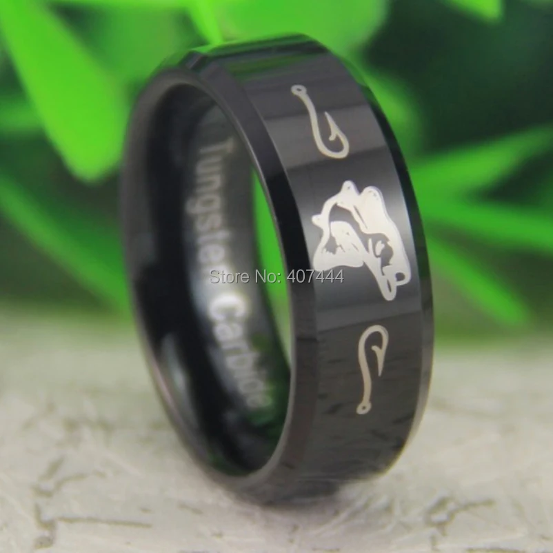 

Free Shipping USA UK Canada Russia Brazil Hot Sale 8MM Black Beveled Outdoor Fishing Design The New Men's Wedding Tungsten Ring