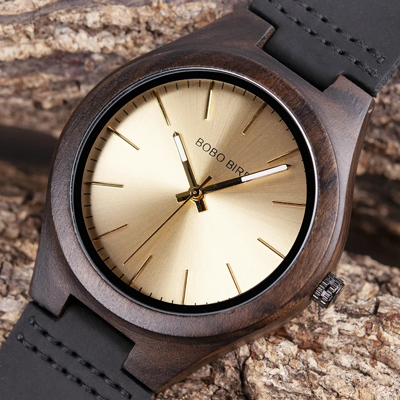 relogio masculino BOBO BIRD Ebony Wood Watch Men Wooden Wrist Watches Timepieces erkek kol saati Mens Gift Accept Drop Shipping