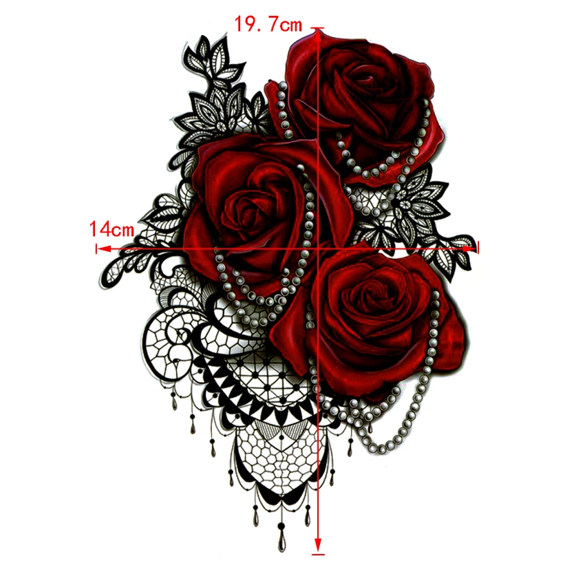 Big Red Rose Waterproof Temporary Tattoos men tatuajes temporales necklace harajuku fake tattoo body feminino seleeve tatoo