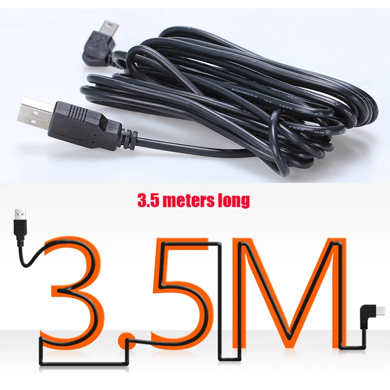 New Car Charging curved mini USB Extended Cable for Car DVR Camera Video Recorder / GPS / PAD etc, Cable lengh 3.5m ( 11.48ft )