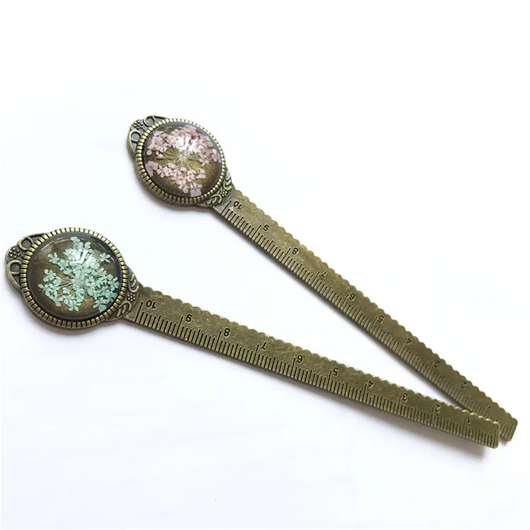 1 Pcs Creative Retro Bronze Round Bookmark Ruler Vintage Metal Colorful  Flower Bookmarks with Glass Gems As Book Page Marker