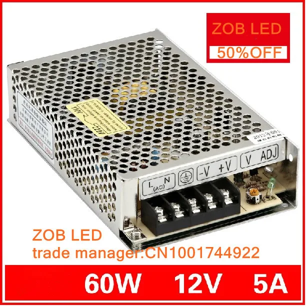 

60W 5A 12V LED Switching Power Supply,For LED Strip light,85-265AC input, power suply 12V Output in stocks--2PCS/LOT