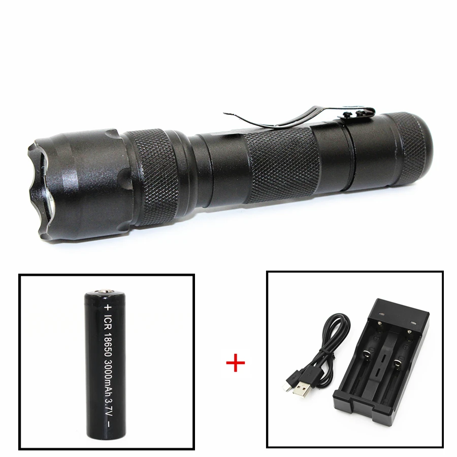 502B UV Flashlight Purple Light Ultraviolet 395nm UV LED Torch Light Self Defense Lamp Use 18650 battery