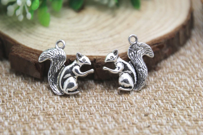 12pcs--Squirrel Charms Antique Tibetan Silver lovely squirrels Charms Pendants, Animal charms 21x21mm