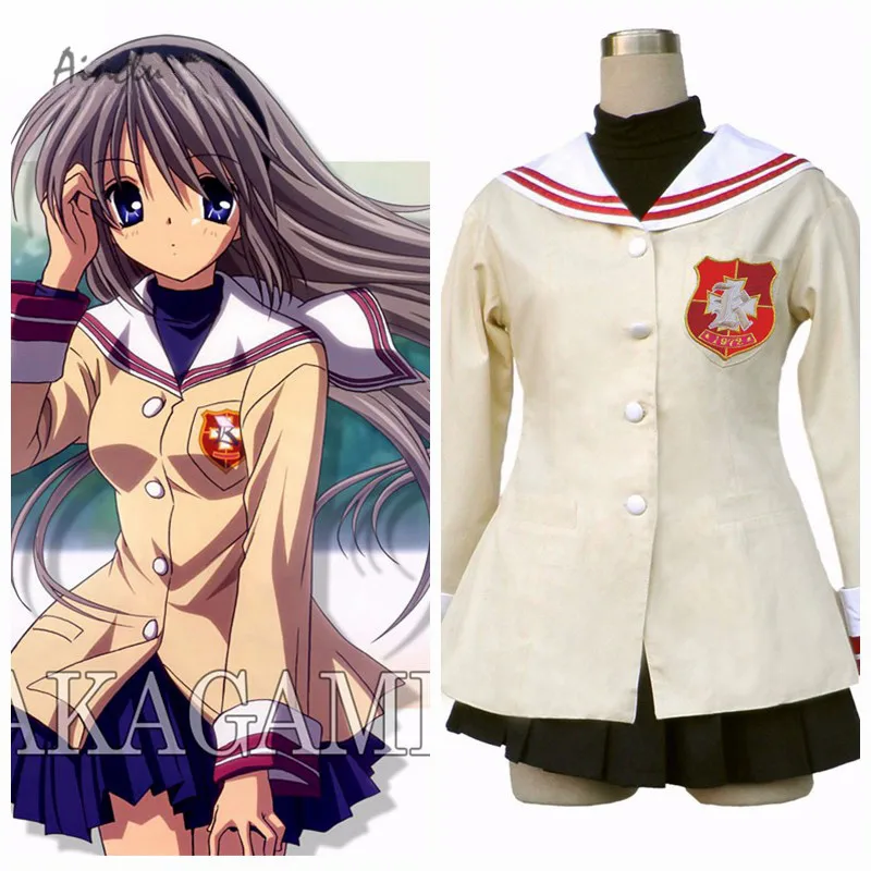 

Ainclu Free Shipping School Costume Clannad Anime Girl Costume First grade Red Badge School Uniform Halloween Cosplay Costume