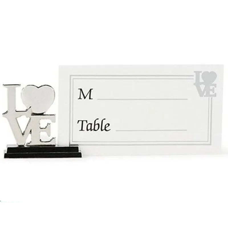 Wedding Favor LOVE Metal Place Card Holder with Matching Place Card Silver wedding decoration accessory 50pcs