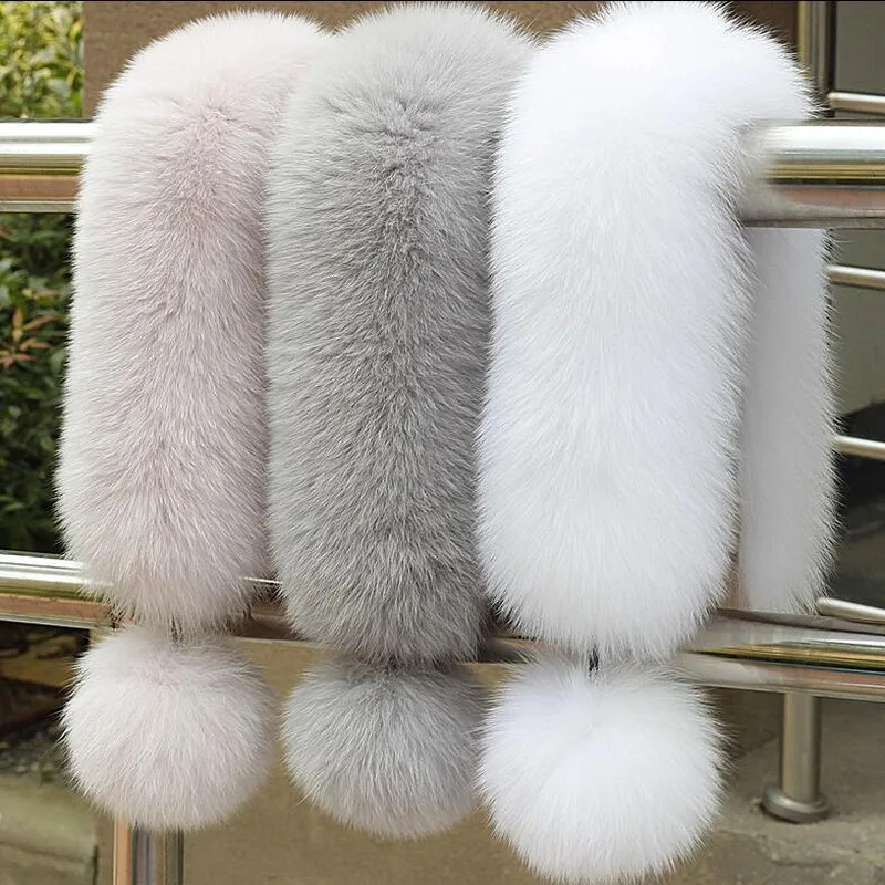 FXFURS 2020 Korean Style New Fox Fur Scarf Female Winter Warm Real Fur Mufflers Scarfs with 10cm Fox Pompoms Magnet Fashion