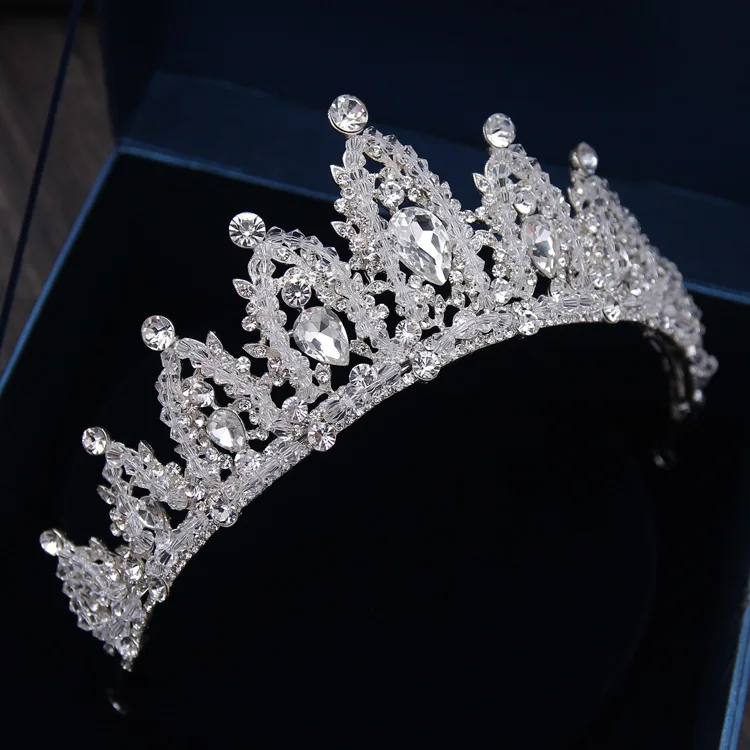 Baroque Luxury Rhinestone Beads Bridal Crown Tiaras Silver Color Crystal Diadem Tiaras Bride Headbands Wedding Hair Accessories