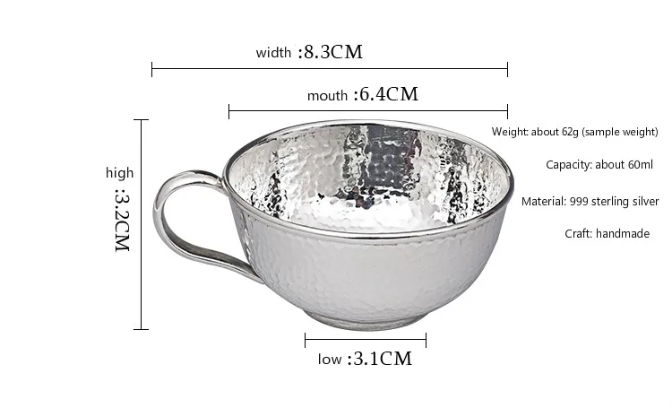 Sterling Silver Side Cup Pure Handmade Foot Silver 999 Hammer Silver Tea Cup Kungfu Tea Set Master Cup