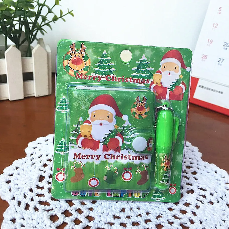 Creative Cartoon Christmas Santa Claus Notebook With Ballpoint Pen Mini Pocket Notepad Stationery Kids Gift