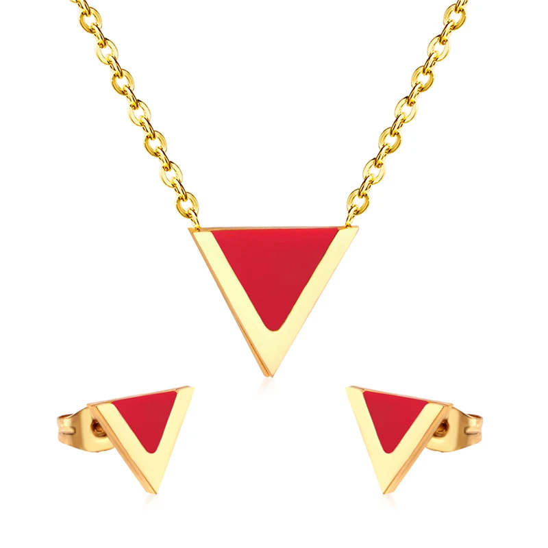 Women's Stainless Steel Triangle Shell Necklace Earrings Set