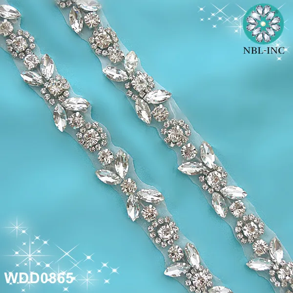 

(10 yards) Wholesale bridal hand beaded sewing silver crystal rhinestone applique trim for wedding dress WDD0865