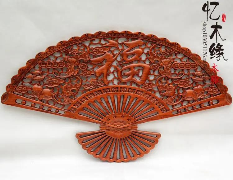 

Dongyang wood carving carved mahogany camphor wood pendant fan "hanging antique porch ornaments