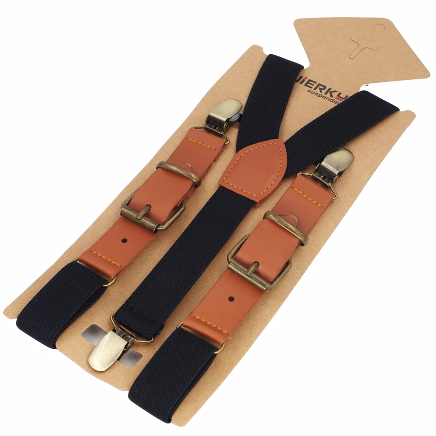 JIERKU Boy Suspender Kawat Gigi Bayi Kulit anak Fashion Celana Tali Suspender 3 Klip Perunggu Suspensorio 2.5*75 cm