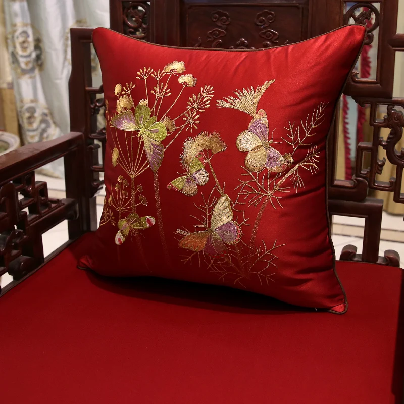 Butterfly Pillows Chinese Cushion Case Satin Embroidery Decorative Pillow Cover For Sofa Living Room Chair Home Decorations