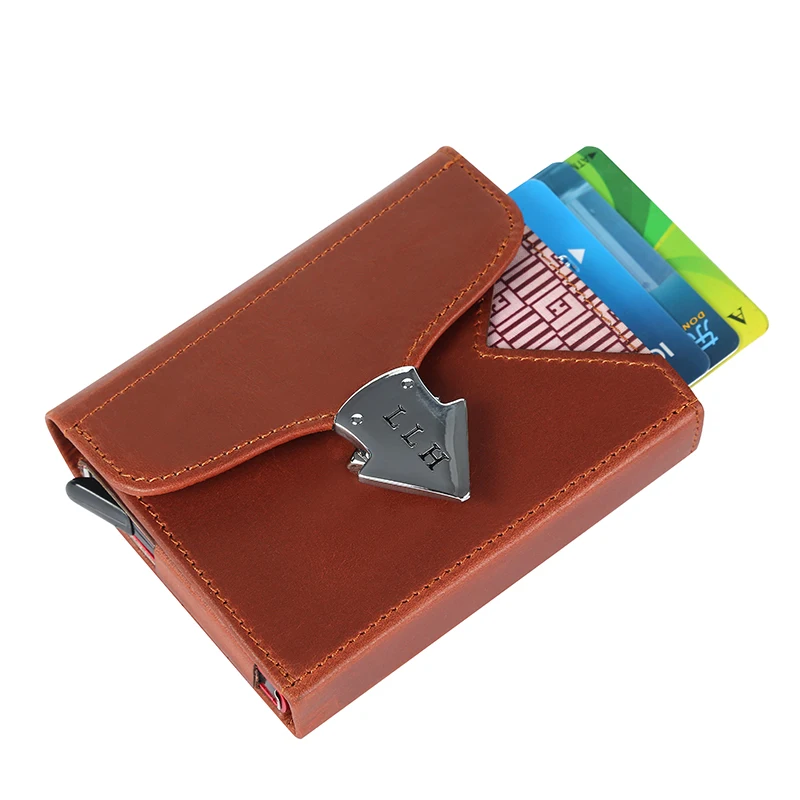 LIULIHUA New Design 100% Genuine Leather Short Designer Luxury Wallet Vintage Men Purse Card Holder with Stainless steel Hasp