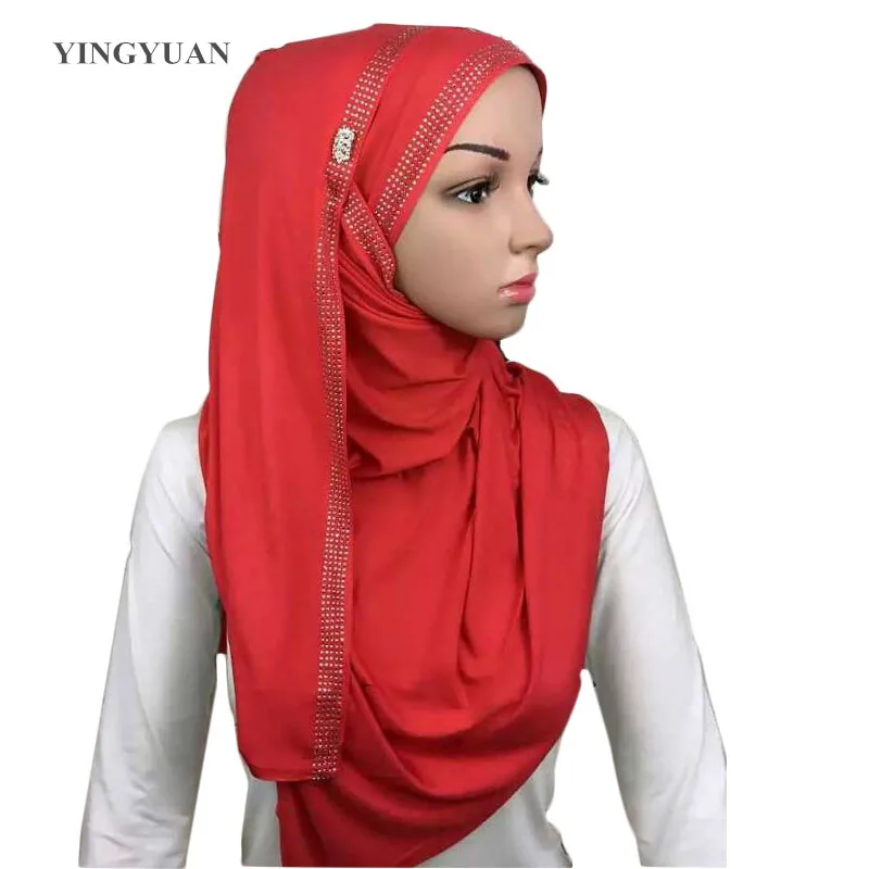 

CJ62 Модные мусульманские хиджабы, женский шарф с горячей фиксацией, бандана со стразами, уютные женские шарфы, высококачественный шаль, шарф (с брошью)