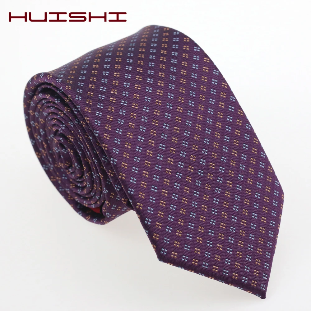 Huishi 7cm masculino laços presente nova moda azul dot gravata jacquard gravata magro negócios vermelho roxo preto listra verificação gravata para