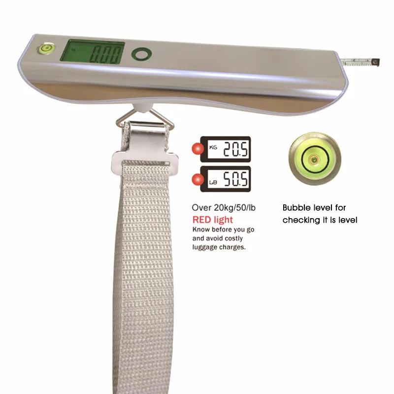 BECBI 50kg/110Lbs Luggage Scale with Handy Bubble Level and Tape Measure For Traveler Electronic Balance Baggage Weight Scale