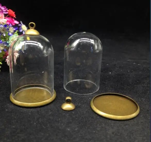 100pcs 30*20mm clear bell jar tube shape glass globe setting base cap set glass cover vial diy pendant findings handmade vase