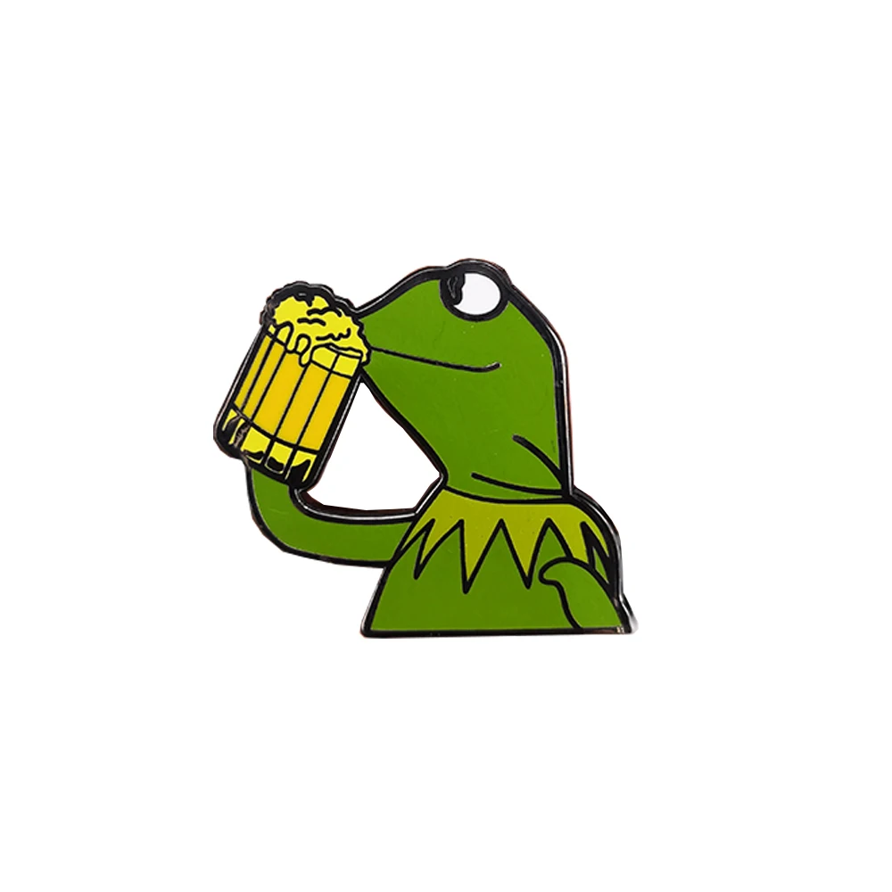 Kermit Meme The Frog Drinking Beer Pin Hard Enamel Badge