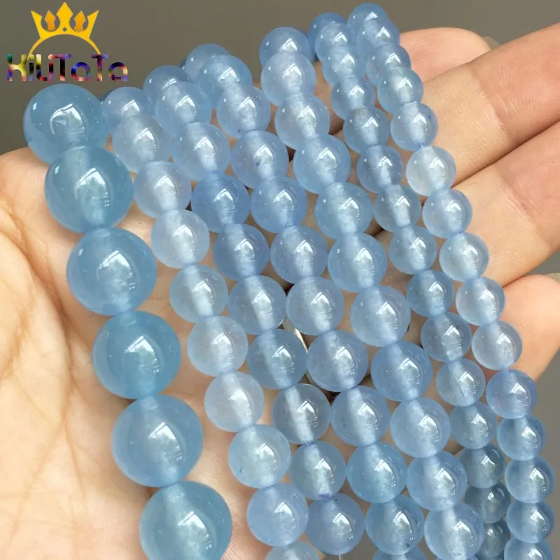 AAA Natural Blue Chalcedony Jades Stone Beads Loose Spacer Beads For Jewelry Making DIY Handmade Bracelets 15\