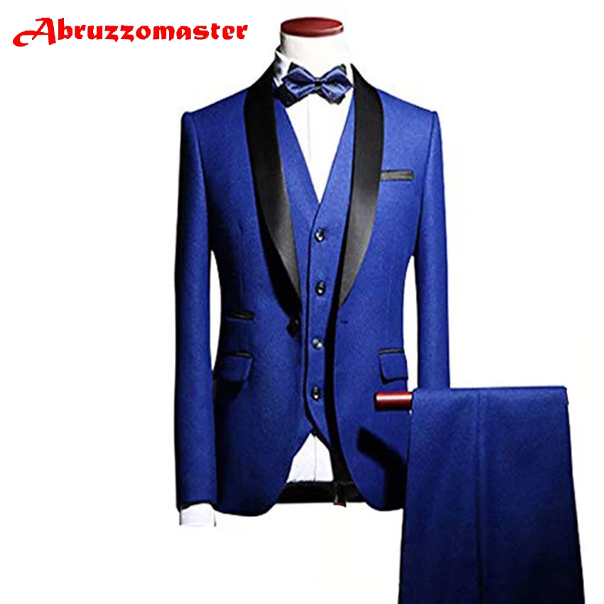 

Blue Shawl Lapel Men Suits 3 Pieces Wedding Suits for Men Groom Tuxedos Blue Man Blazers for Man clothes Tailored Suit