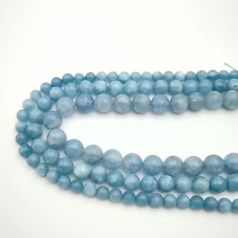 6/8/10/12mm Natural Aquamarine Stone Round Loose Spacer Beads For Jewelry Making Bracelet Necklace pick size 15inches/strand