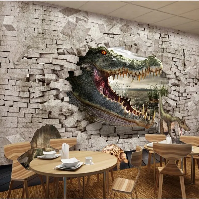 

beibehang frescoes crocodile dinosaur turtle 3D stereo painting backdrop nonwovens environmental wallpaper papel de parede