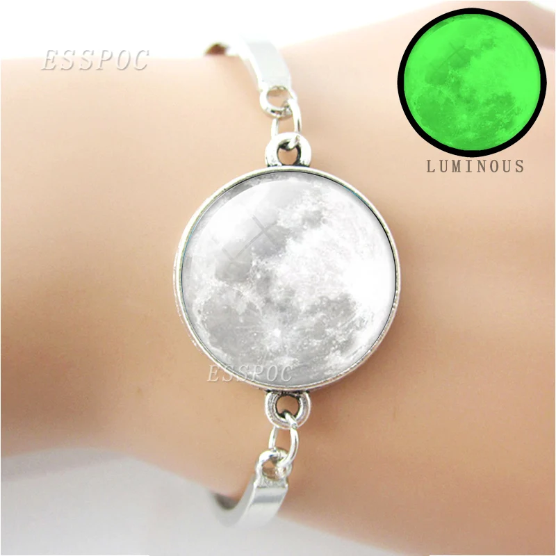 Luminous Full Moon Bracelet Glow In The Dark Full Moon Glass Cabochon Charm Bracelet Handmade Jewelry for Women