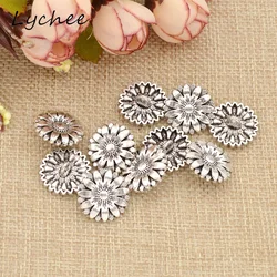 Lychee 10 pcs Creativo Argento Antico Fiore di Girasole Gambo di Metallo Bottoni Per La Decorazione Artigianato Vestiti Delle Donne Pulsante