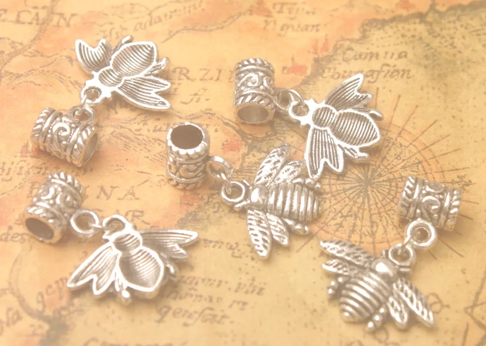 

Free Shipping Whole Sales 100PCS Antiqued Silver Gold Bail W/Charm Danglers Fit Charm Bracelet