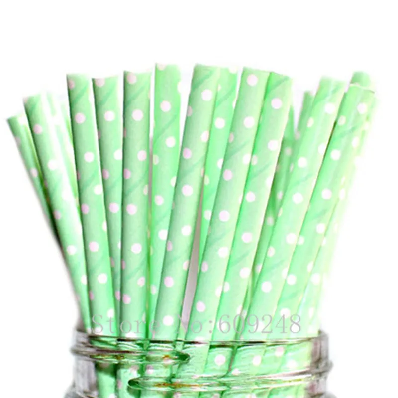 100 Pcs Mint Swiss Dot Paper Straws,White Polka Dot Mint Green Drinking Paper Straws,Wedding Baby Shower Bachelorette Party Bulk