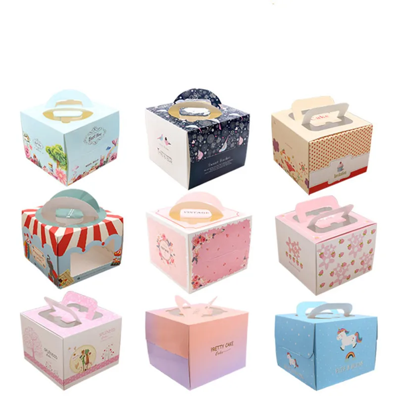 45pc/lot Small Cake Portable Paper Basket Wedding Candy Boxes Internally Visible Party Wedding Favors Tiny Baking Cake Gift Box