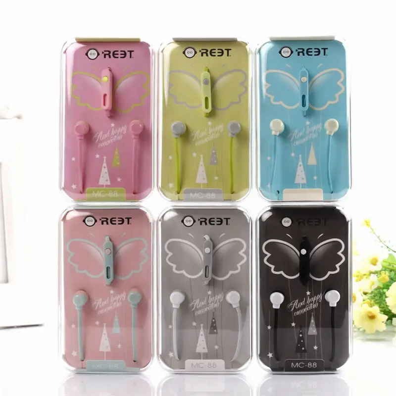 Butterfly Earphones Cartoon Candy Color Earphone 3.5mm Music Earplug With Mic For MP3 MP4 Phone Girls Kids Gift