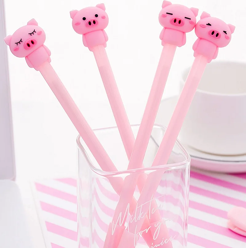 1 Pcs Cute Cartoon Pink Dull Germination Pig Neutral Pen Student Office Black Ink Pen Signature Pen Stationery