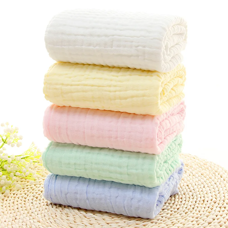 Baby Bath Towel 6 Layers Solid Color Muslin 100% Cotton Towels Neonatal Child Absorb Blanket Swaddle Wrap Bedding