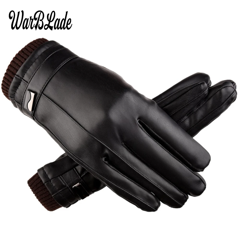 2018 New Men\'s Luxurious PU Leather Winter Driving Warm Gloves Cashmere Tactical gloves Black Drop Shipping High Quality