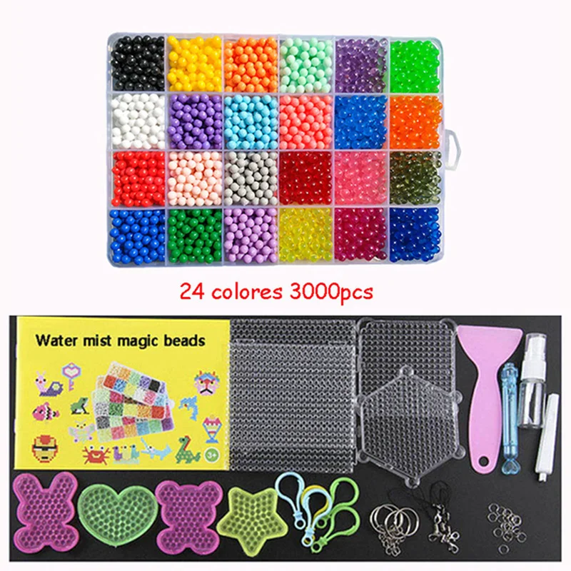 Set 24 Warna Manik Puzzle Isi Ulang Kristal DIY Manik Semprotan Air Set Permainan Bola 3D Mainan Sulap Buatan Tangan untuk Anak-anak