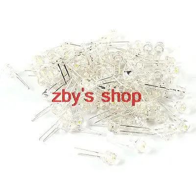 

100 Pcs 5mm Diameter 2 Pin White LED Emitting Diodes 3.2-3.4V