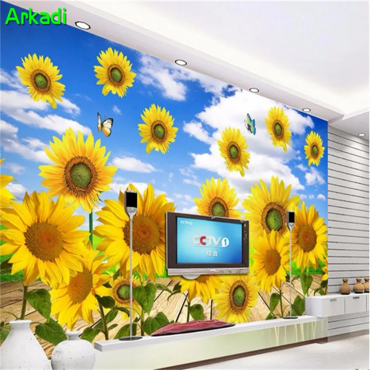 

Modern minimalist warm natural scenery sunshine sunflower mural pastoral wind wallpaper living room sofa TV background wall