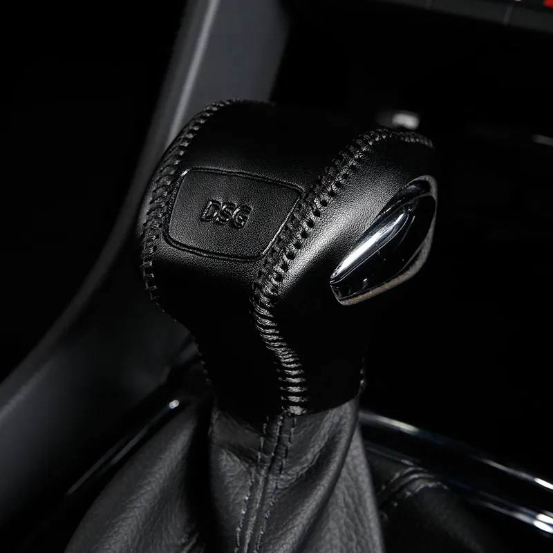 Genuine Leather Car Gear Shift Knob Collar Hand Sewing Cover for Skoda Kodiaq Styling Accessories